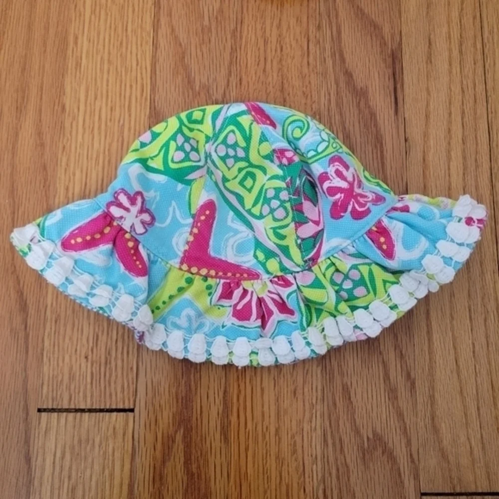 Lot of 2 Baby Toddler Sun Hats Mudpie 0-12 6-18 mth White Eyelet Bright Colorful
